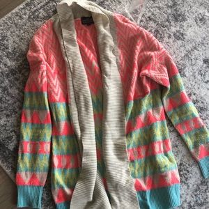 Angie Multi-Color Cowl Neck Open Cardigan, EUC